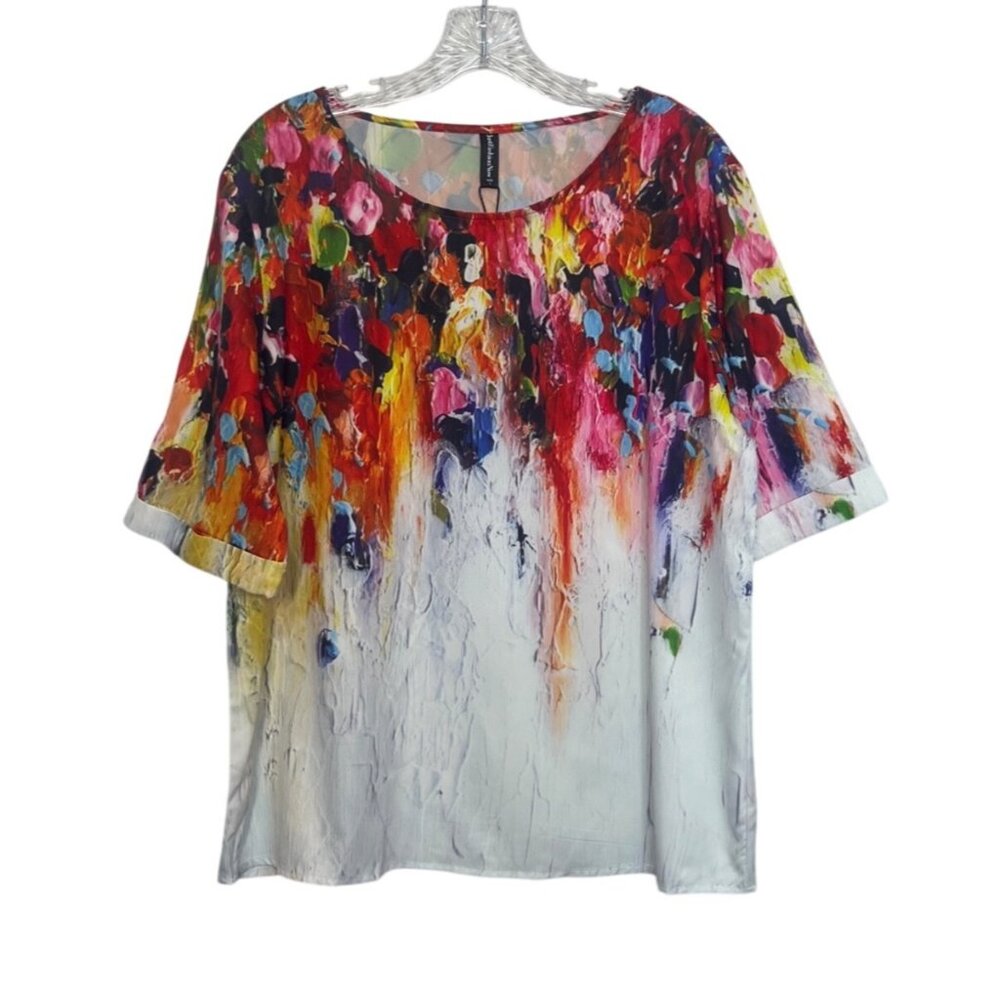 JustFashionNow Short Sleeve Shirt Womens Large Multicolor New Abstract Print